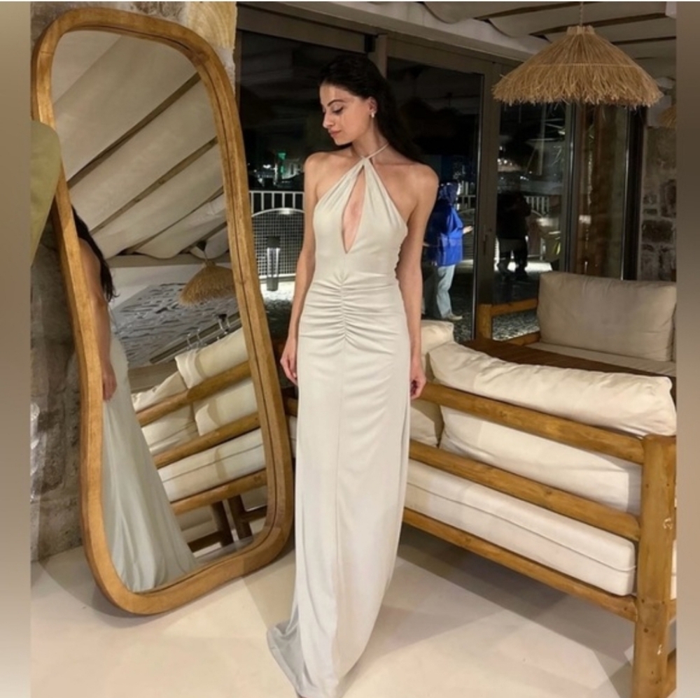 Zara LONG HALTER MAXI DRESS SIZE S